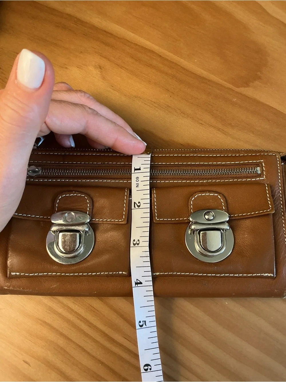 Marc Jacobs Vintage Tan Leather Zip Wallet with Front Buckle Pockets